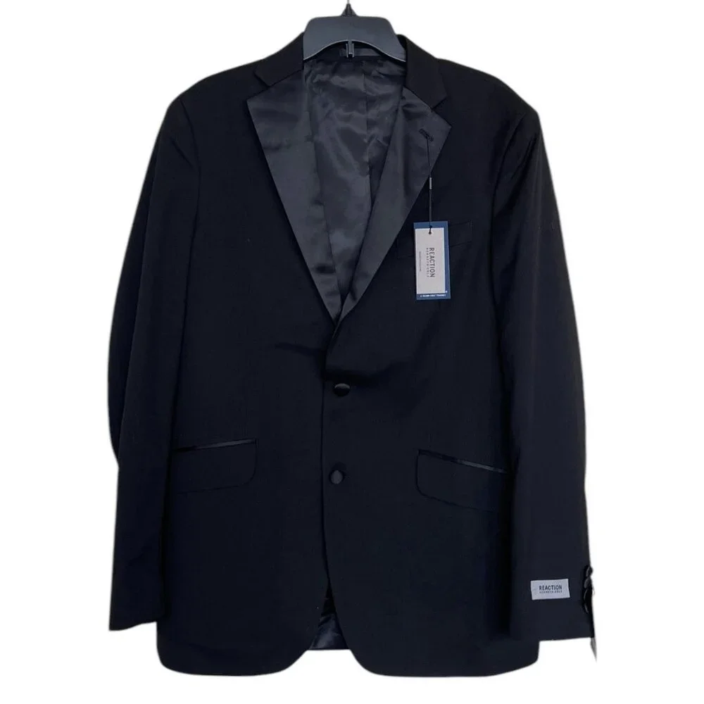 Reaction Kenneth Cole Blazer Jacket‎ Coat Mens Size 43 Long Black Techni Cole